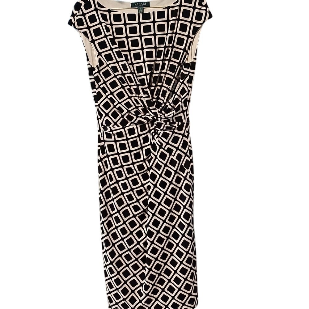 Ralph Lauren Women's Black and White Knotted Sheath Dress Size 6 Regular